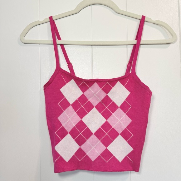 Y2K Pink Argyle Cropped Women's Sweater Set size Medium. Quarter length sleeves. - Picture 8 of 16